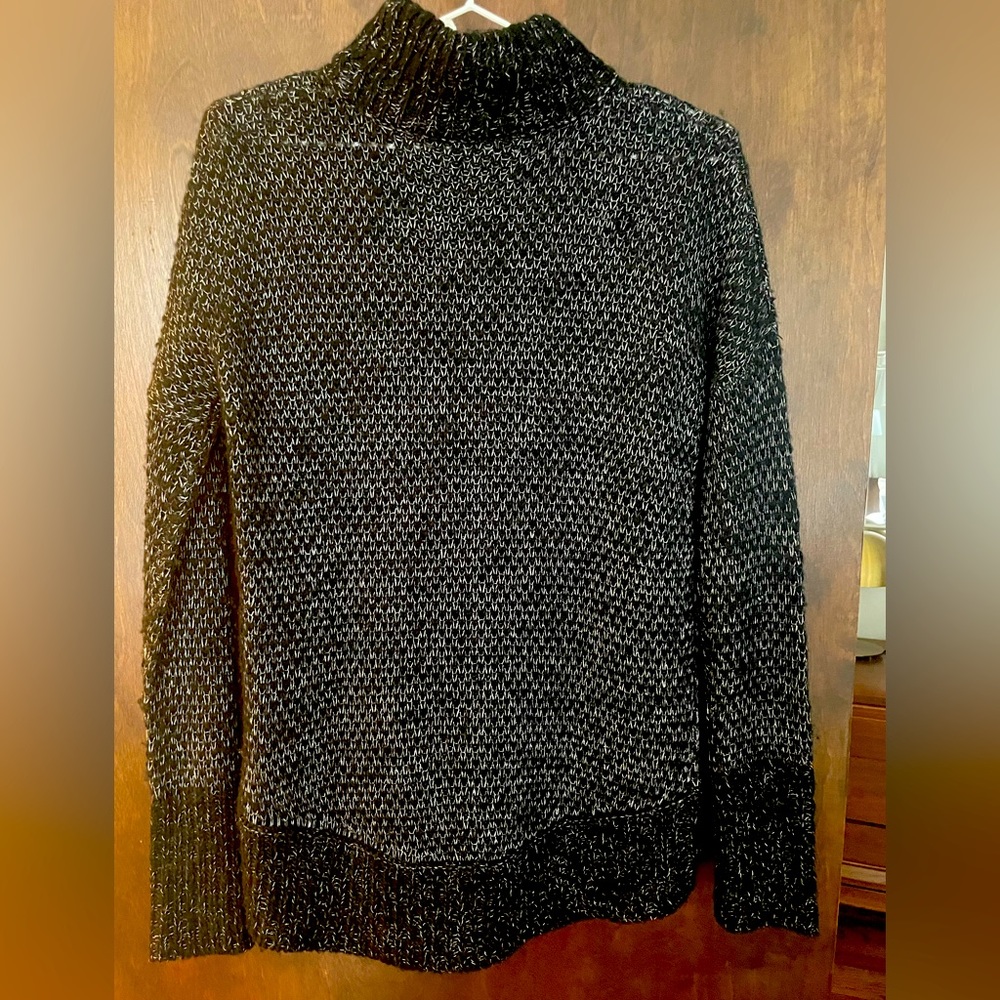 Theory black and metallic silver turtleneck sweater